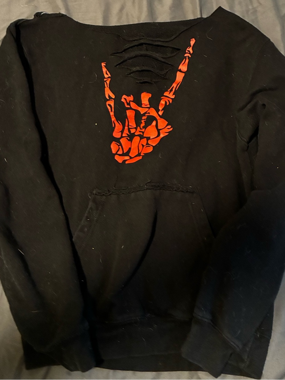 Black Crewneck Sweater with Red Graphic Hand